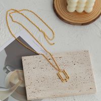 Copper Elegant Bamboo Rectangle Pendant Necklace main image 2