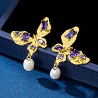 1 Pair Elegant Butterfly Copper Drop Earrings sku image 1