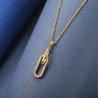Titanium Steel 18K Gold Plated IG Style Elegant Simple Style Inlay Paper Clip Oval Zircon Pendant Necklace main image 3