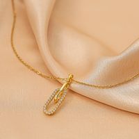 Titanium Steel 18K Gold Plated IG Style Elegant Simple Style Inlay Paper Clip Oval Zircon Pendant Necklace main image 5