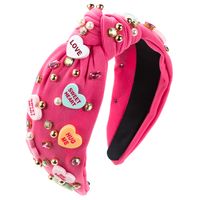 Women's Romantic Letter Heart Shape Cloth Inlay Artificial Pearls Rhinestones Beads Hair Band sku image 1