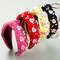 Women's Romantic Letter Heart Shape Cloth Inlay Artificial Pearls Rhinestones Beads Hair Band main image 3