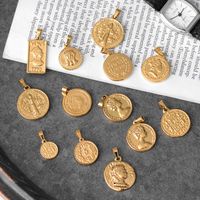 1 Piece 304 Stainless Steel 18K Gold Plated Human Coin Polished Pendant main image 3