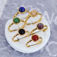 Titanium Steel 18K Gold Plated Casual Sweet Round Inlay Natural Stone Agate Rings main image 1