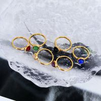 Titanium Steel 18K Gold Plated Casual Sweet Round Inlay Natural Stone Agate Rings main image 4