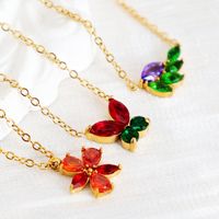 304 Stainless Steel Sweet Shiny Inlay Flower Butterfly Zircon Pendant Necklace main image 3