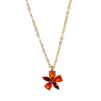 304 Stainless Steel Sweet Shiny Inlay Flower Butterfly Zircon Pendant Necklace sku image 3