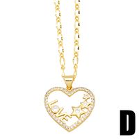 Copper Vintage Style Letter Star Heart Shape Inlay Zircon Pendant Necklace sku image 4