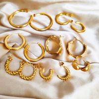 1 Pair Simple Style Geometric Solid Color Plating Stainless Steel 14K Gold Plated Rose Gold Plated Hoop Earrings main image 1