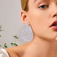 1 Pair IG Style Shiny Circle Flower Inlay Alloy Zircon Drop Earrings main image 3