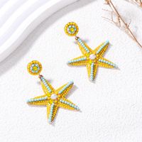 1 Pair Casual Sweet Starfish Inlay Alloy Rhinestones Pearl Drop Earrings main image 3