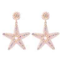 1 Pair Casual Sweet Starfish Inlay Alloy Rhinestones Pearl Drop Earrings sku image 3
