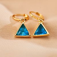 1 Pair Casual Elegant Simple Style Triangle Inlay Copper Zircon 18K Gold Plated Drop Earrings main image 8