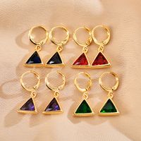 1 Pair Casual Elegant Simple Style Triangle Inlay Copper Zircon 18K Gold Plated Drop Earrings main image 1