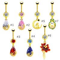 1 Piece Belly Rings Sweet Pastoral Water Droplets Rose Flower Stainless Steel Alloy Inlay Acrylic Rhinestones Glass White Gold Plated Gold Plated main image 1