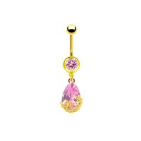 1 Piece Belly Rings Sweet Pastoral Water Droplets Rose Flower Stainless Steel Alloy Inlay Acrylic Rhinestones Glass White Gold Plated Gold Plated main image 9