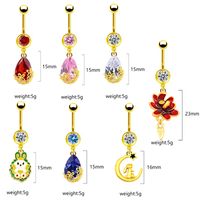 1 Piece Belly Rings Sweet Pastoral Water Droplets Rose Flower Stainless Steel Alloy Inlay Acrylic Rhinestones Glass White Gold Plated Gold Plated main image 2