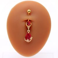 1 Piece Belly Rings Sweet Pastoral Water Droplets Rose Flower Stainless Steel Alloy Inlay Acrylic Rhinestones Glass White Gold Plated Gold Plated main image 7