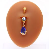 1 Piece Belly Rings Sweet Pastoral Water Droplets Rose Flower Stainless Steel Alloy Inlay Acrylic Rhinestones Glass White Gold Plated Gold Plated main image 4
