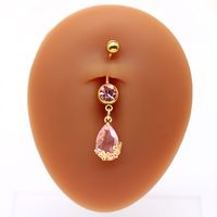 1 Piece Belly Rings Sweet Pastoral Water Droplets Rose Flower Stainless Steel Alloy Inlay Acrylic Rhinestones Glass White Gold Plated Gold Plated main image 6