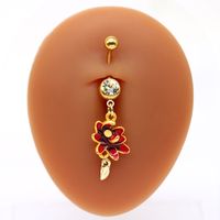 1 Piece Belly Rings Sweet Pastoral Water Droplets Rose Flower Stainless Steel Alloy Inlay Acrylic Rhinestones Glass White Gold Plated Gold Plated main image 5