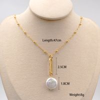 Freshwater Pearl Titanium Steel Gold Plated Vintage Style Baroque Style Chain Round Pendant Necklace main image 2