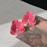 1 Pair Elegant Artistic Flower Stoving Varnish Copper 14K Gold Plated Ear Studs main image 1