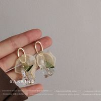 1 Paire Sucré Fleur Placage Incruster Arylique Gaze Perles Artificielles Boucles D'oreilles main image 1
