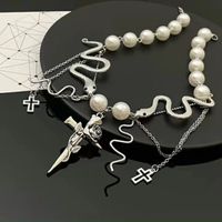 Sweet Cool Style Cross Rose Snake Imitation Pearl Alloy Plating Women's Necklace main image 5
