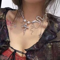Sweet Cool Style Cross Rose Snake Imitation Pearl Alloy Plating Women's Necklace sku image 1