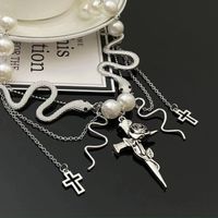 Sweet Cool Style Cross Rose Snake Imitation Pearl Alloy Plating Women's Necklace main image 2
