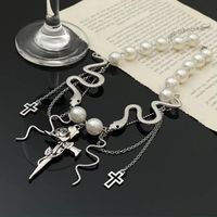 Sweet Cool Style Cross Rose Snake Imitation Pearl Alloy Plating Women's Necklace main image 3