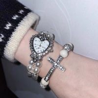 Sweet Cool Style Cross Heart Shape Artificial Pearl Stone Titanium Steel Inlay Rhinestones Women's Bracelets main image 1