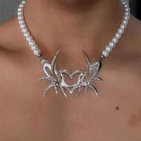 IG Style Geometric Artificial Pearl Titanium Steel Beaded Women's Necklace sku image 1