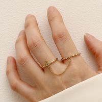 Wholesale Simple Style Cross Copper Inlay 14K Gold Plated Zircon Open Rings main image 1