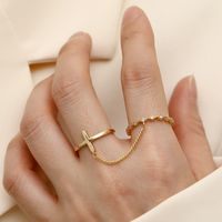 Wholesale Simple Style Cross Copper Inlay 14K Gold Plated Zircon Open Rings main image 2