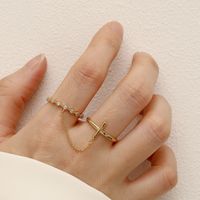 Wholesale Simple Style Cross Copper Inlay 14K Gold Plated Zircon Open Rings main image 3