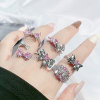 Wholesale Sweet Bow Knot Copper Plating Inlay Zircon Open Rings main image 5