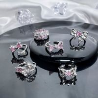 Wholesale Sweet Bow Knot Copper Plating Inlay Zircon Open Rings main image 4