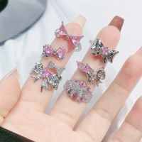 Wholesale Sweet Bow Knot Copper Plating Inlay Zircon Open Rings main image 2