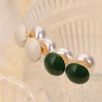 1 Pair Elegant Retro French Style Round Enamel Inlay Copper Artificial Pearls 18K Gold Plated Ear Studs main image 4