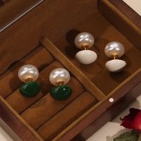 1 Paar Elegant Retro Französische Art Runden Emaille Inlay Kupfer Künstliche Perlen 18 Karat Vergoldet Ohrstecker main image 3