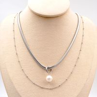 Casual Round Artificial Pearl Titanium Steel Wholesale Earrings Necklace main image 1