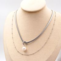 Casual Round Artificial Pearl Titanium Steel Wholesale Earrings Necklace main image 3