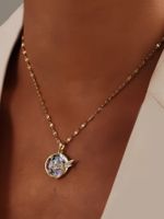Stainless Steel 18K Gold Plated IG Style Luxurious Round Dragonfly Painted Inlay Shell Zircon Pendant Necklace main image 4
