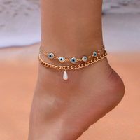 Simple Style Devil's Eye Heart Shape Alloy Layered Inlay Pearl Women's Anklet sku image 1