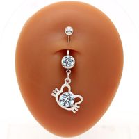 1 Piece Belly Rings Elegant Cute Shiny Rabbit Peacock Cat Stainless Steel Copper Hollow Out Inlay Rhinestones Zircon White Gold Plated Gold Plated main image 7