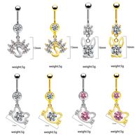 1 Piece Belly Rings Elegant Cute Shiny Rabbit Peacock Cat Stainless Steel Copper Hollow Out Inlay Rhinestones Zircon White Gold Plated Gold Plated main image 2