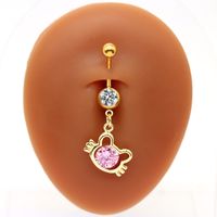 1 Piece Belly Rings Elegant Cute Shiny Rabbit Peacock Cat Stainless Steel Copper Hollow Out Inlay Rhinestones Zircon White Gold Plated Gold Plated main image 9
