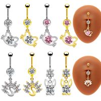 1 Piece Belly Rings Elegant Cute Shiny Rabbit Peacock Cat Stainless Steel Copper Hollow Out Inlay Rhinestones Zircon White Gold Plated Gold Plated main image 11